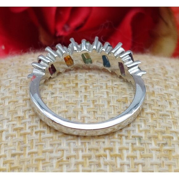 Cute Silver Tone Clear & Colorful Crystal Fashion Ring Size 7 - Picture 4 of 9